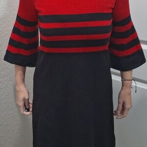 Allison Brittney Red and Black Long Sleeve Dress